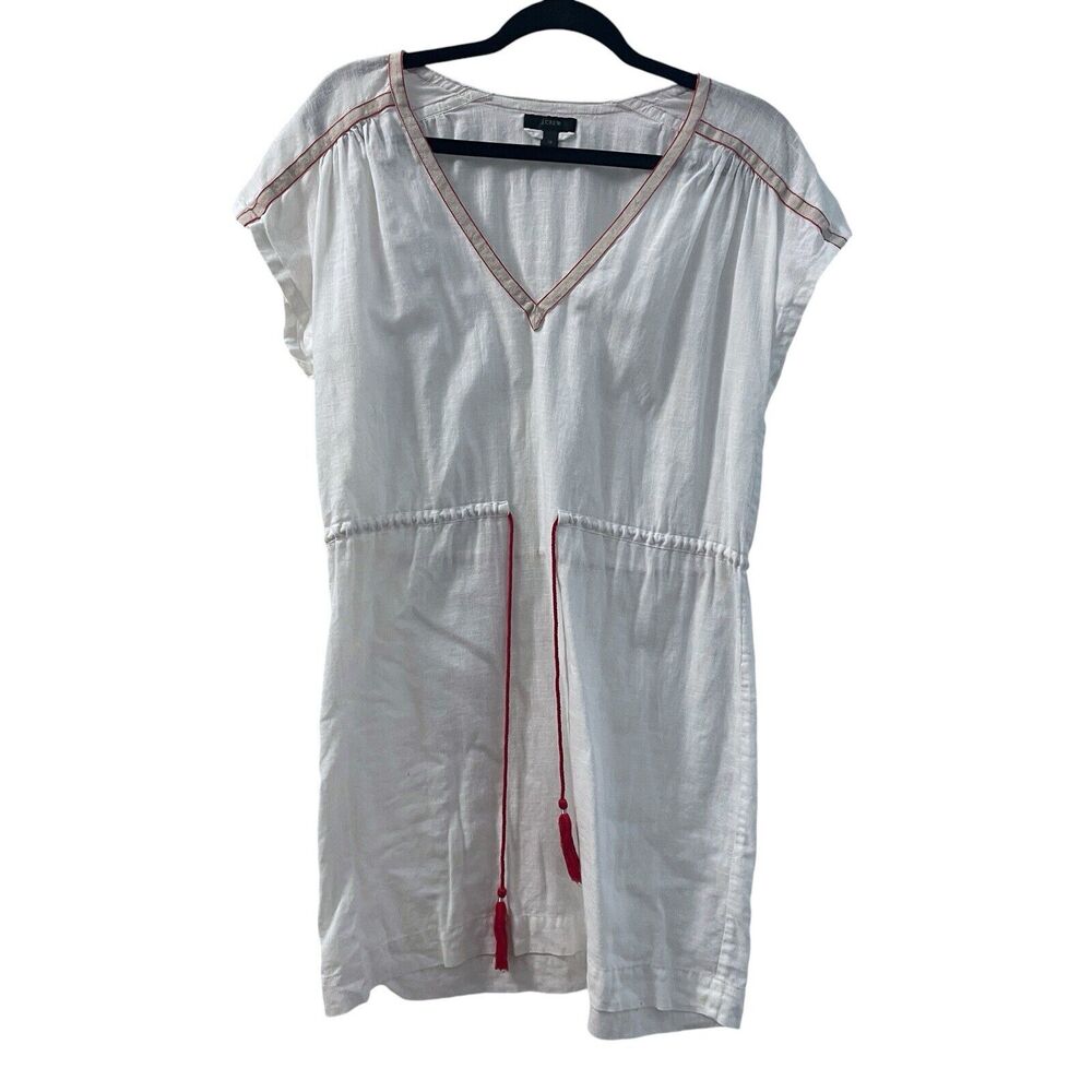 J. Crew Cover Up Women’s XS White Drawstring Tassel Cotton Linen Beach Vacation